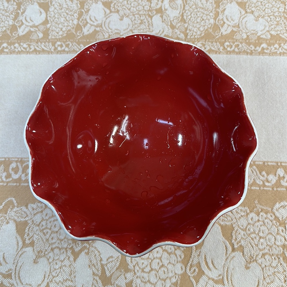 LONGABERGER Vintage Pedestal Red  Ribbon Bowl - Picture 2 of 8